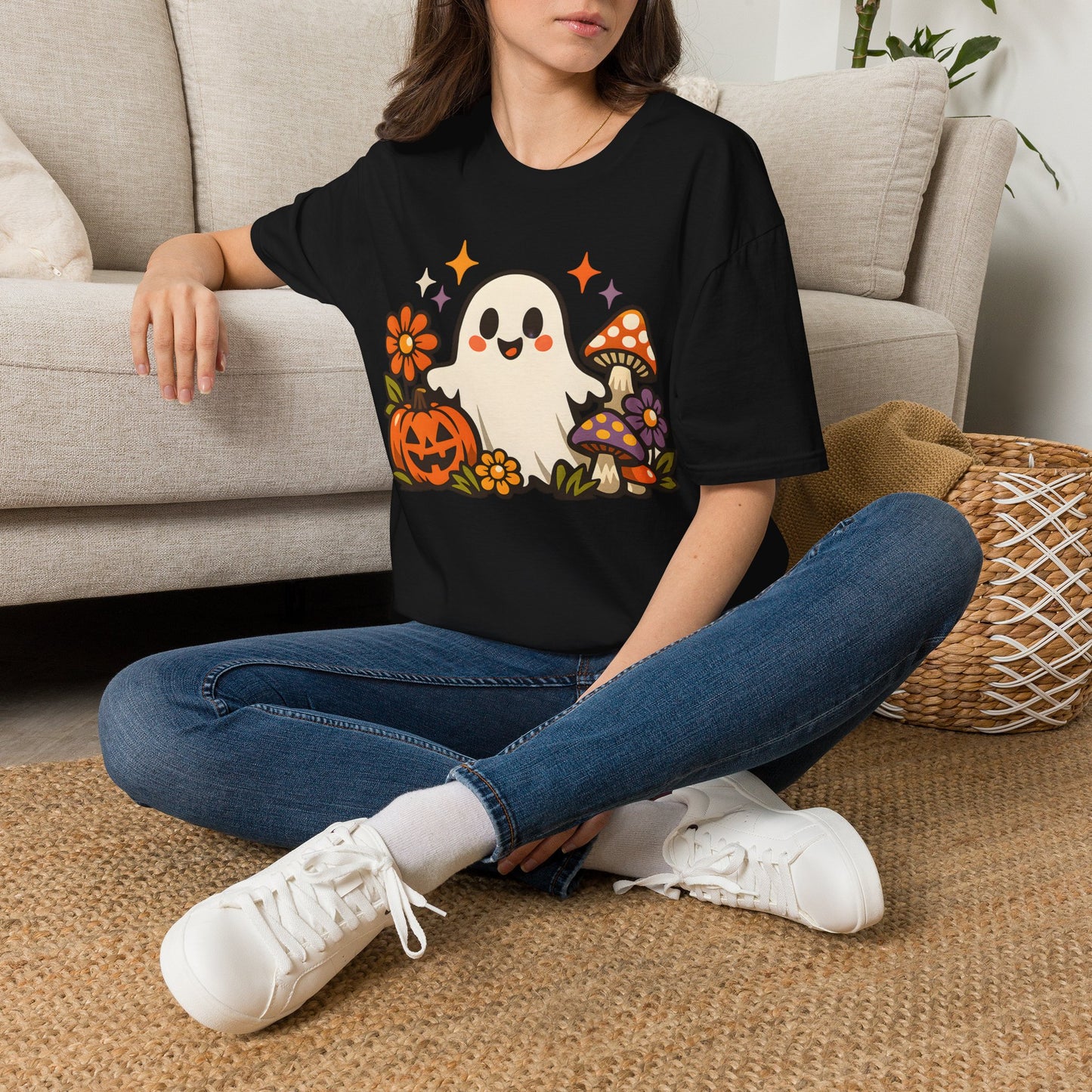Pumpkin Floral Ghost Tee - Ice Grey - product view 2 - Ice Grey