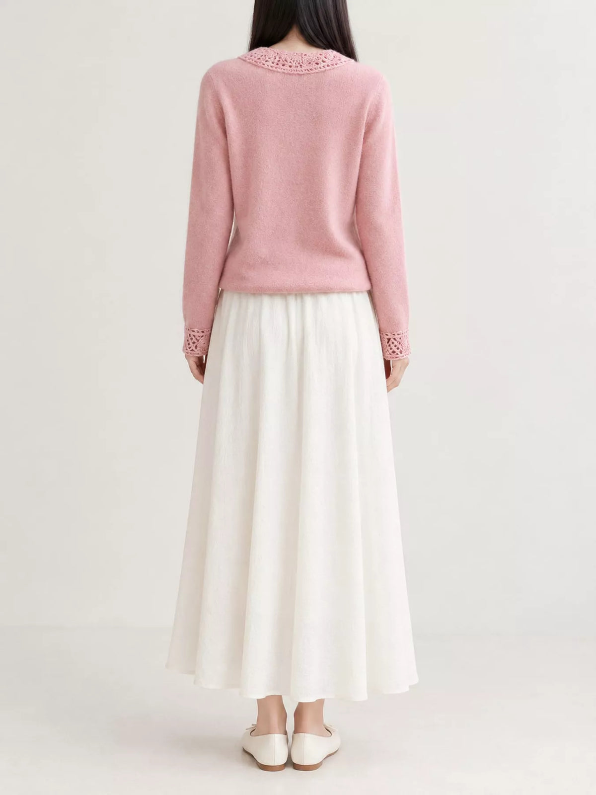 Lace-Collar Button Down Knit Cardigan - Pink - View 4