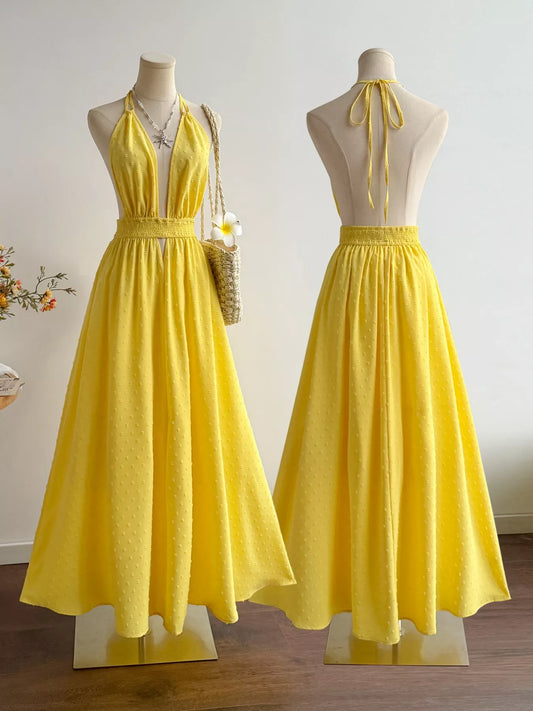 Swiss Dot Halter Neck Dress - product photo 1