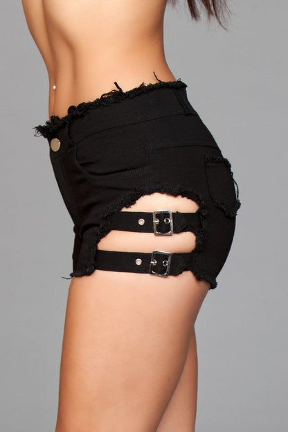 J10 Buckled Down Denim Shorts - Black - View 2