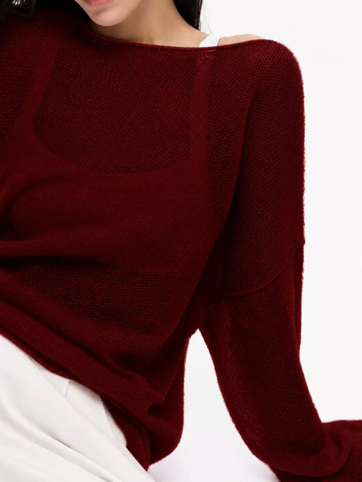 Full Size Sheer Lightweight Knit Top Plus Size - Burgundy - View 71