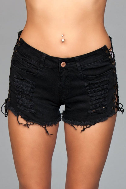 J5 Looped in Distress Shorts - Black - View 1