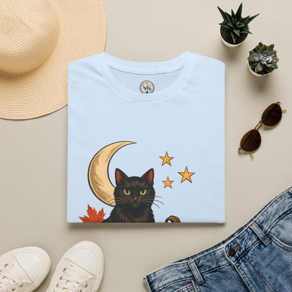 Black Cat Halloween Tee - Light Blue - product view 1 - Light Blue