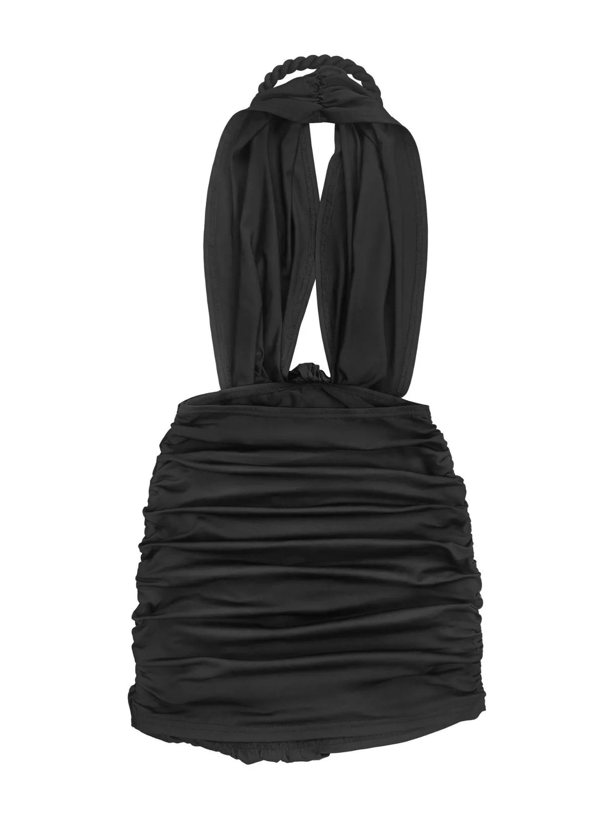 Ruched Halter Neck Bodycon Mini Dress - Black - View 6