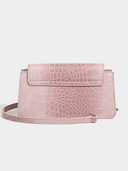 Crocodile Embossed Flap Crossbody Bag - Blush Pink - View 6