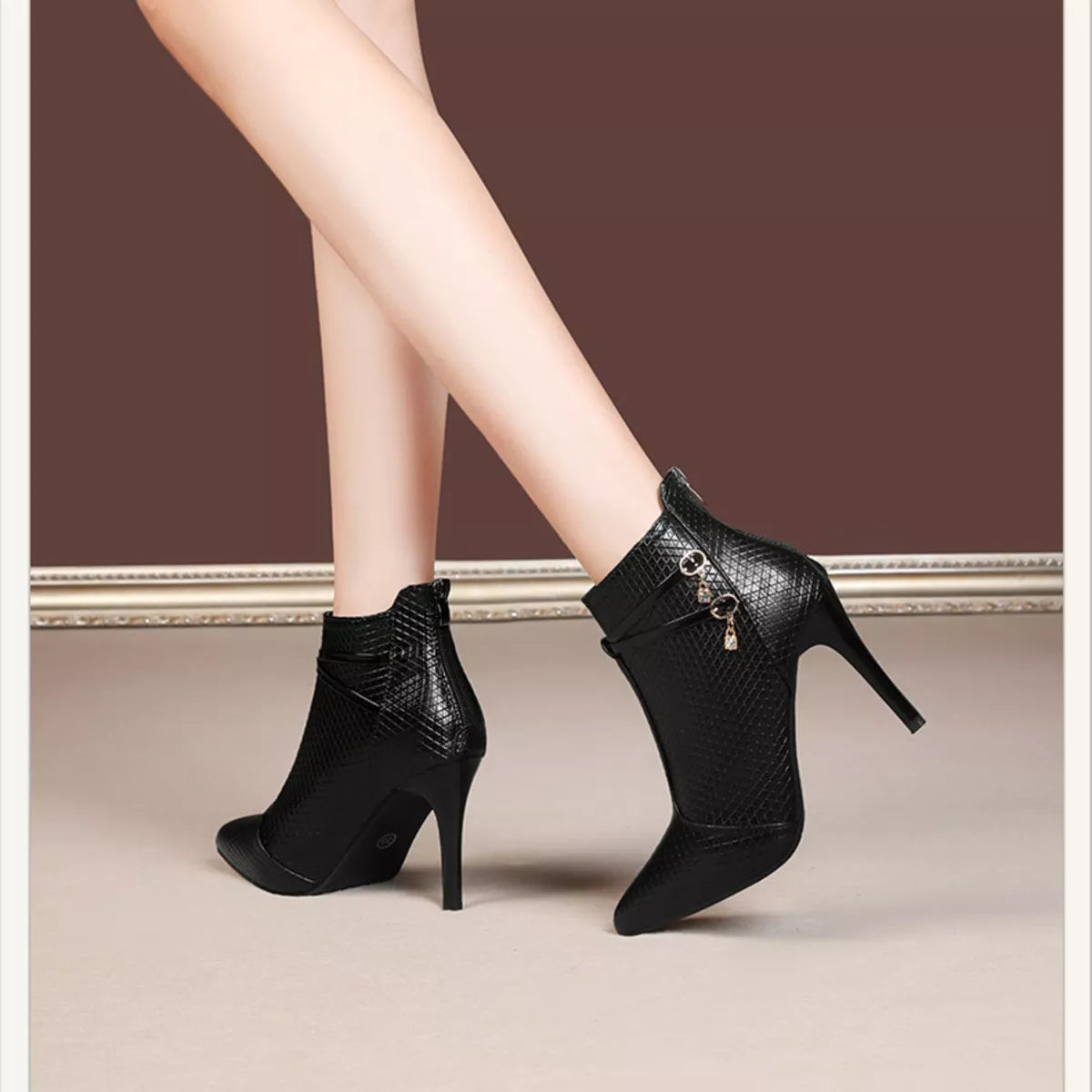 Pointed-Toe Stiletto Ankle Boots - Black - View 4