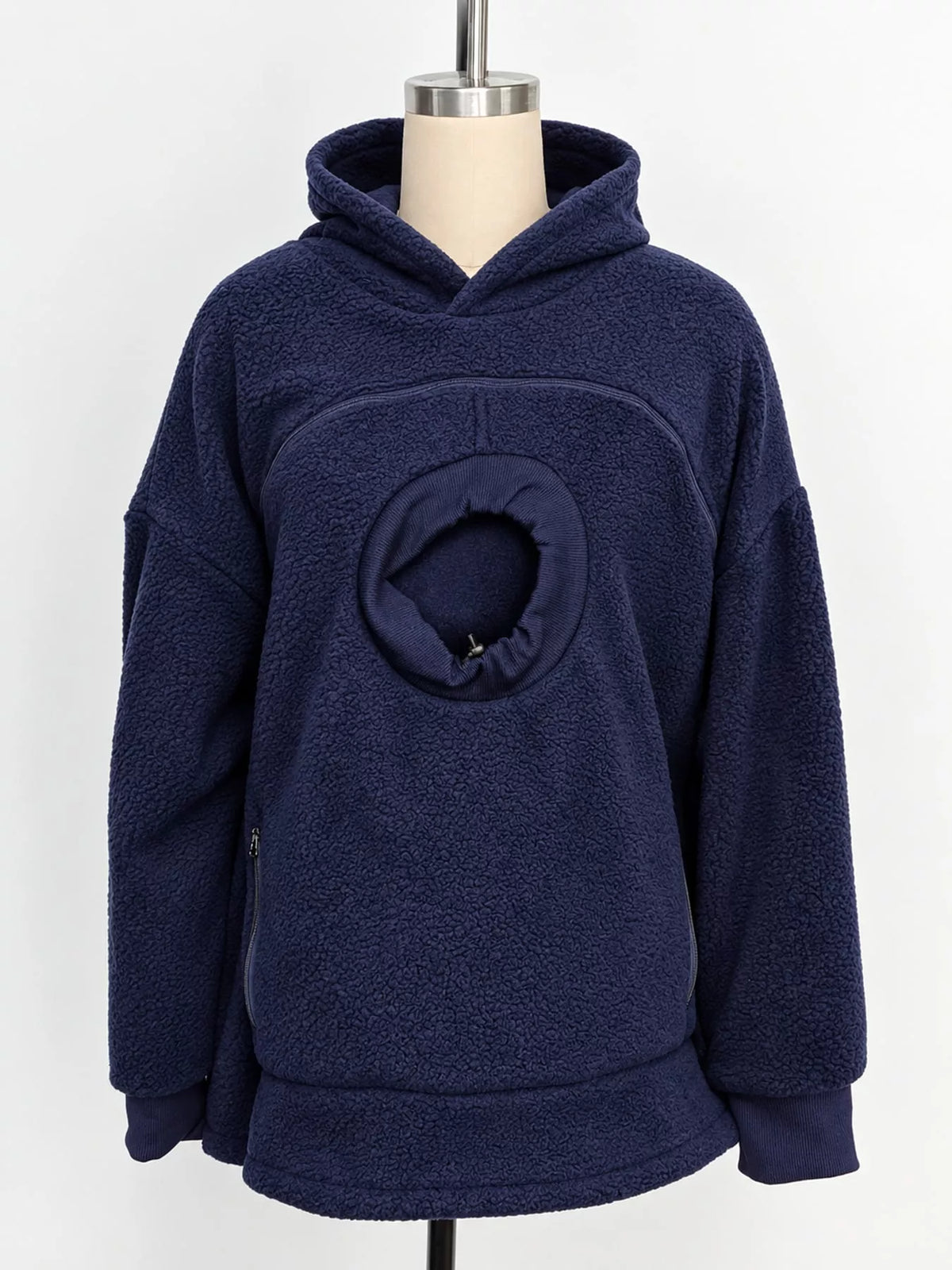 Full Size Fleece Pet-Carrying Hoodie with Cat Pouch Plus Size - Navy Blue - View 12