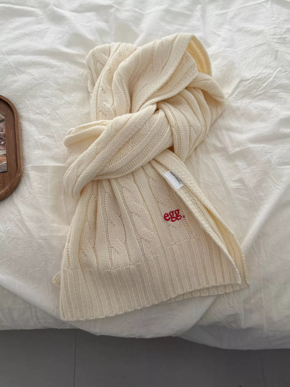 Ribbed Knitted Winter Scarf - Milky White - View 8