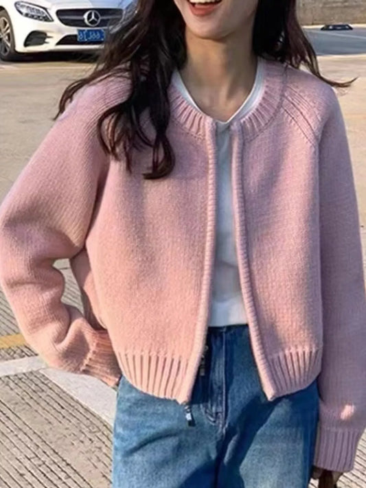 Ribbed Hem Zip-Up Cardigan - Pink - View 2