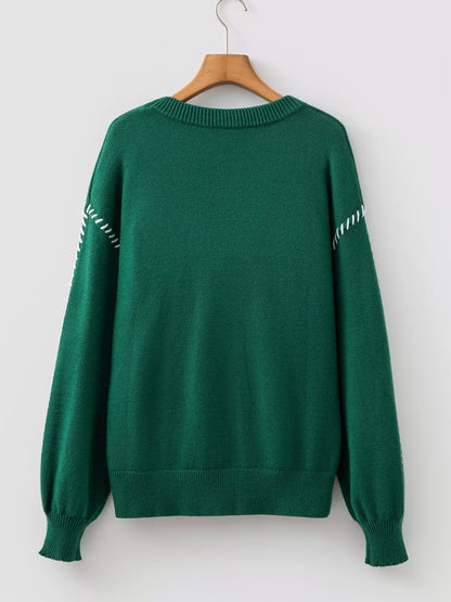 Santa Baby Towel Embroidery Christmas Slogan Pullover Sweater - Dark Green - View 9
