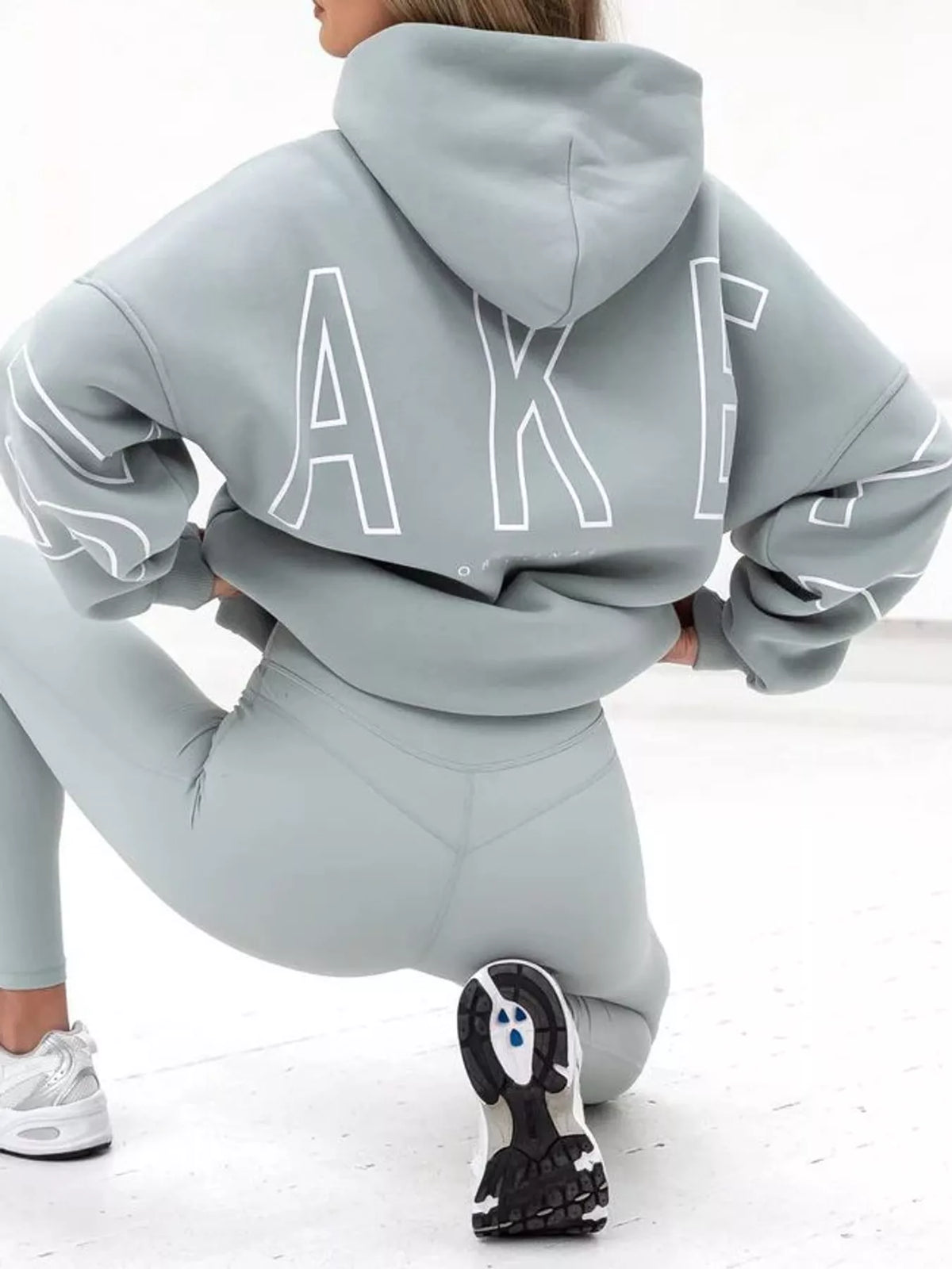 Letter Back Hoodie with Kangaroo Pocket - Light Blue - View 7