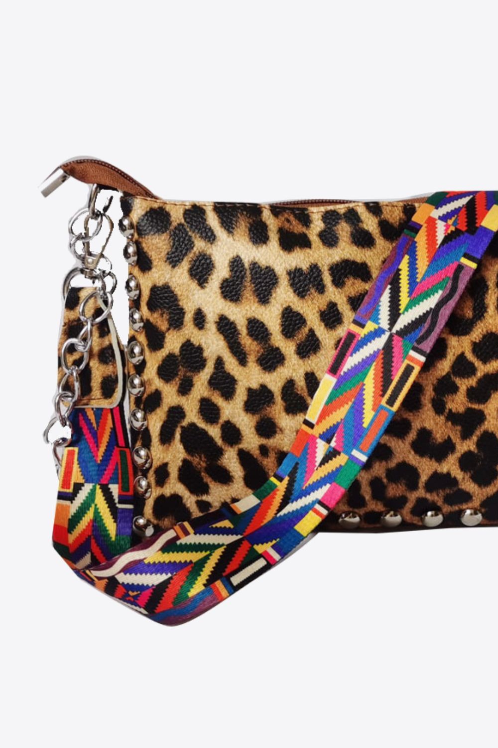 Adored PU Leather Studded Shoulder Bag - Leopard - View 10