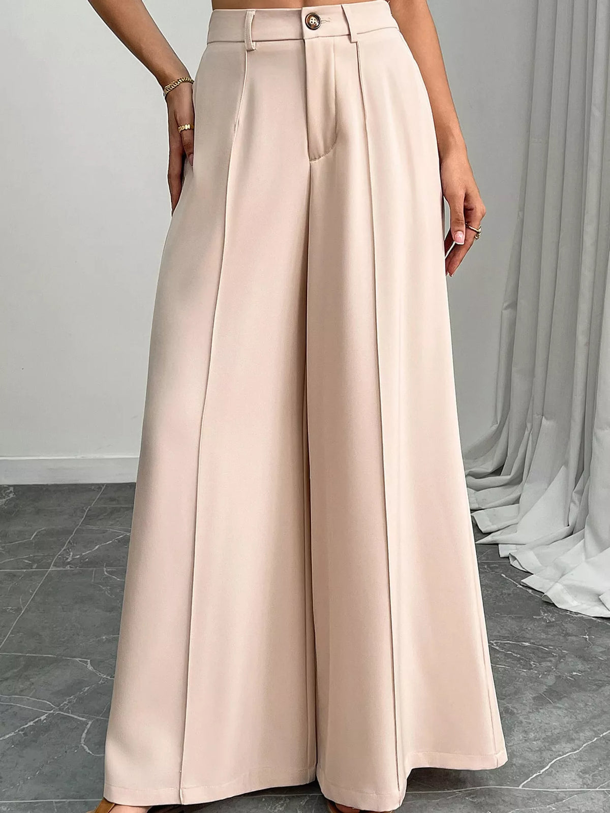High-Waisted Wide-Leg Pants - Apricot - View 8