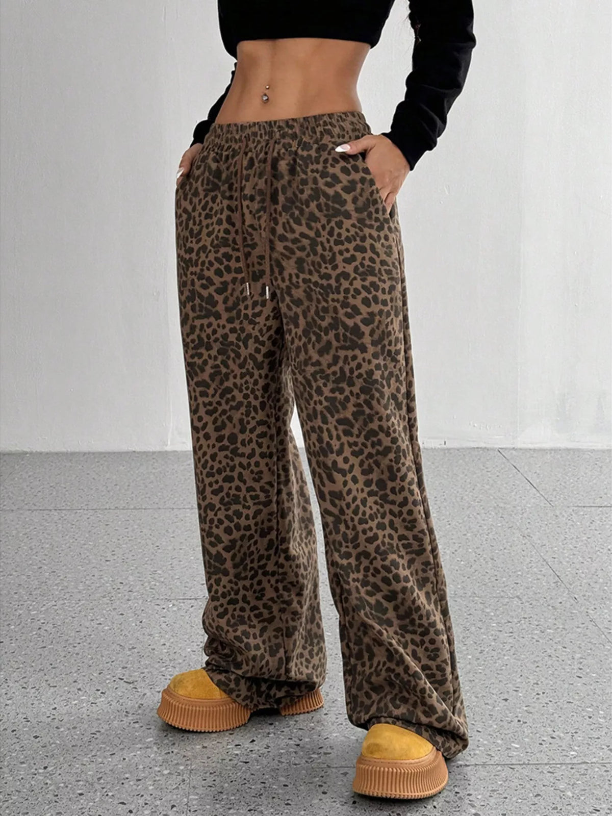 Full Size Leopard Print Wide Leg Pants Plus Size - Chocolate - View 5