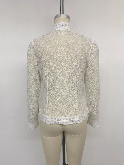 Lace Chinese Style Button Shirt - White - View 13
