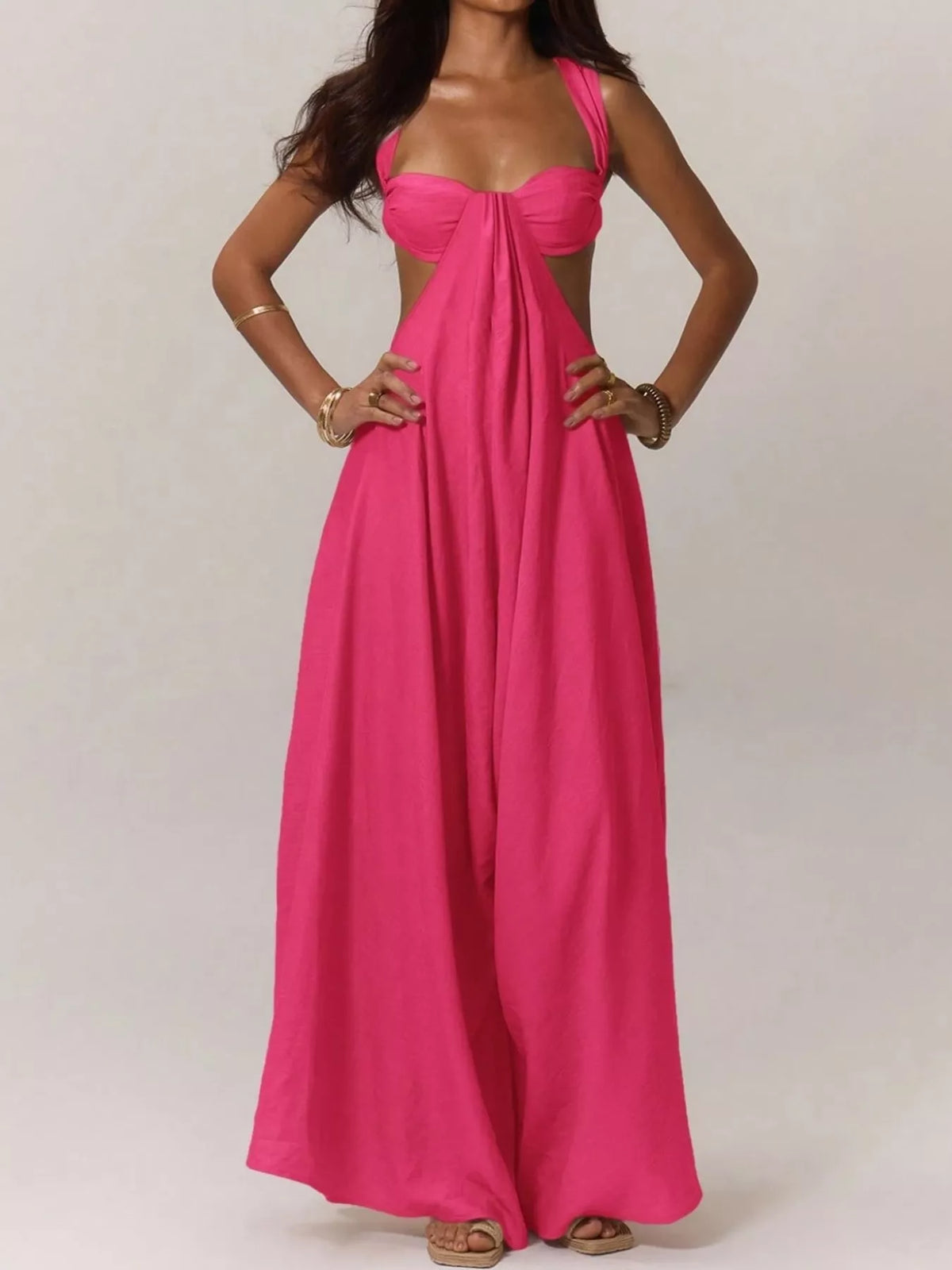 Backless Wide-Leg Jumpsuit with Cut-out Detail - Hot Pink - View 18
