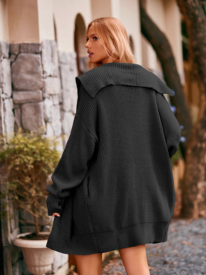 Dropped Shoulder Long Sleeve Cardigan - Black - View 7