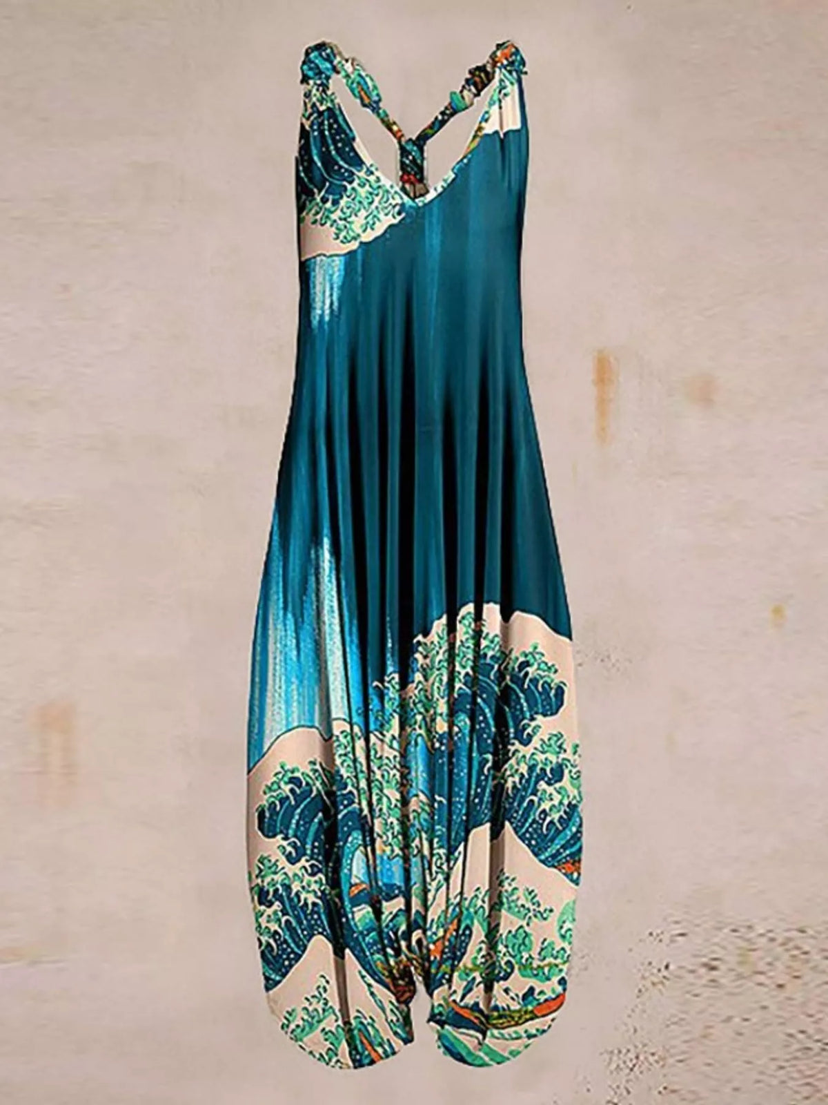 Full Size Printed V-Neck Sleeveless Jumpsuit Plus Size - 1- - View 1