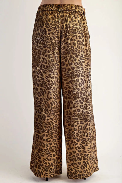 Multicolour Leopard Print Western Style Wide Leg Full Length Pants - Leopard - View 5