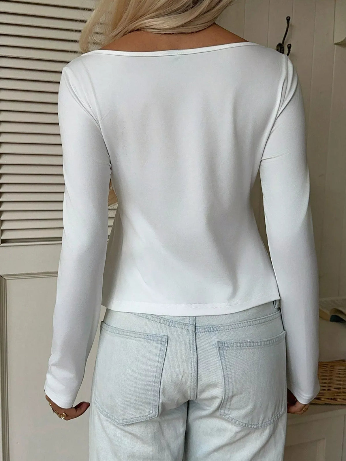 Lace Detail Long Sleeve T-Shirt - Beige - View 6