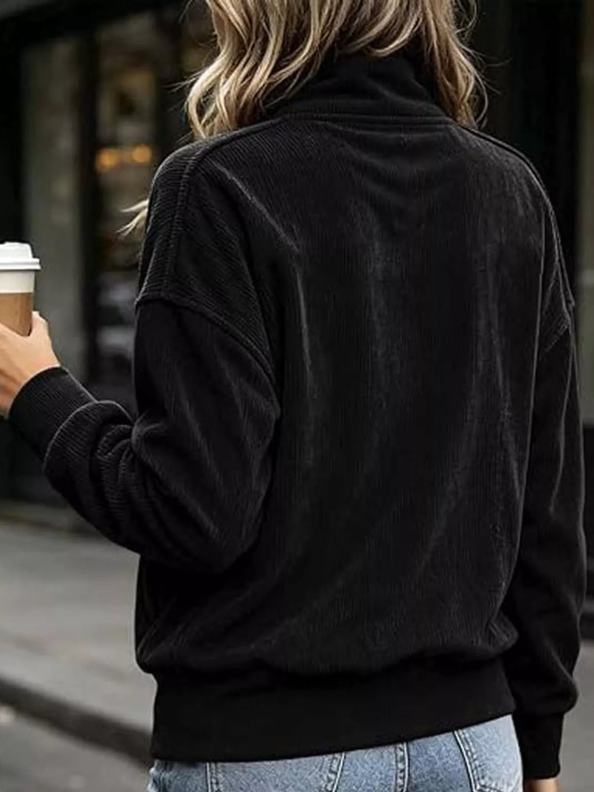 Full Size Quarter-Snap Sweatshirt with Kangaroo Pocket Plus Size - Black - View 5