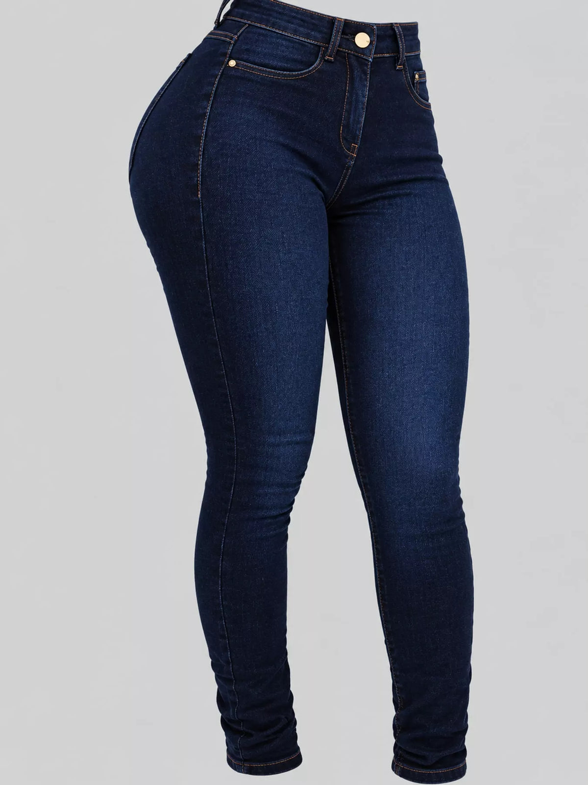 High-Waisted Sculpting Skinny Jeans - Dark Blue - View 6