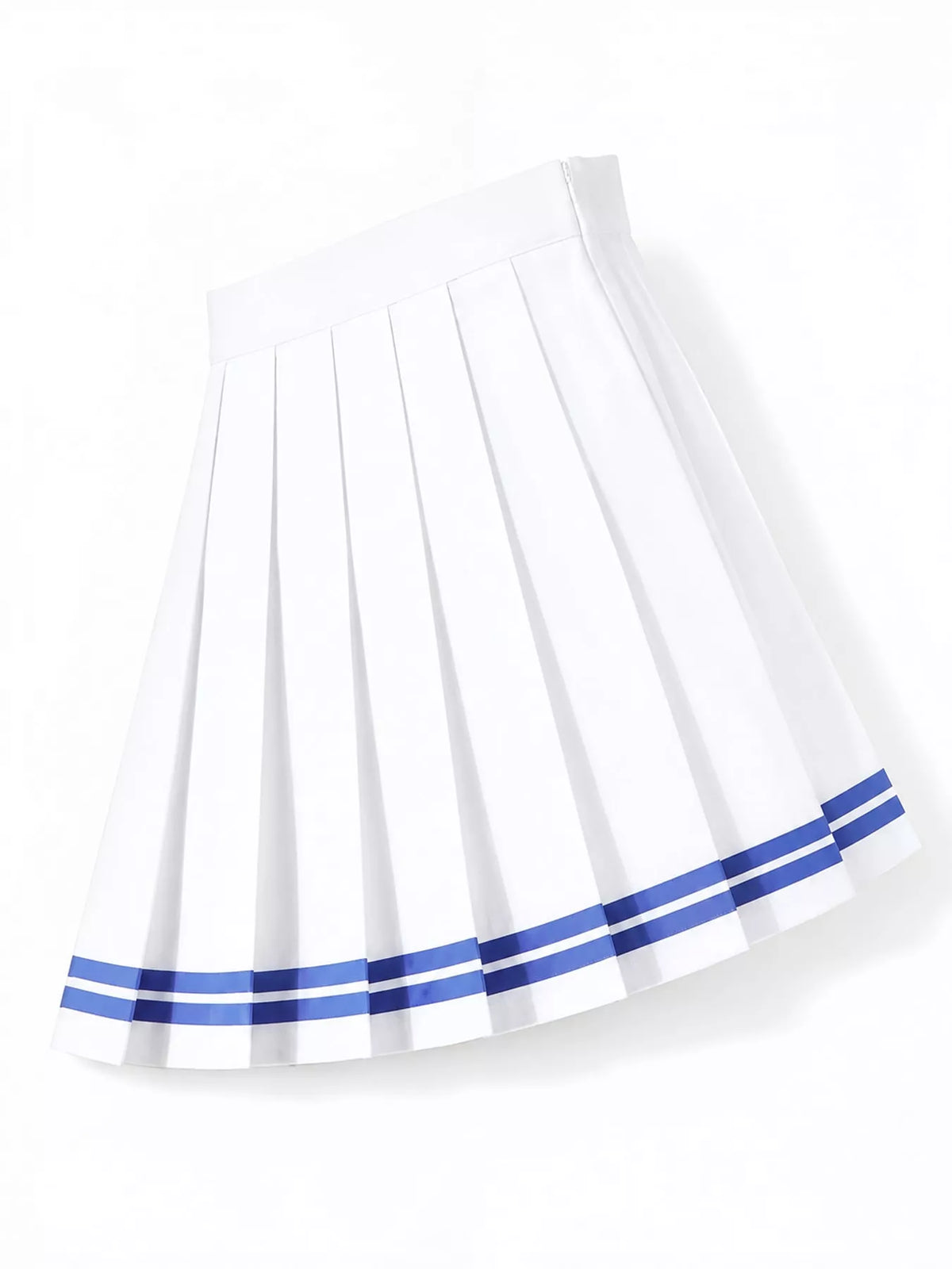 Pleated Striped Skirt - White And Blue - Striped With Built-in Shorts - View 8