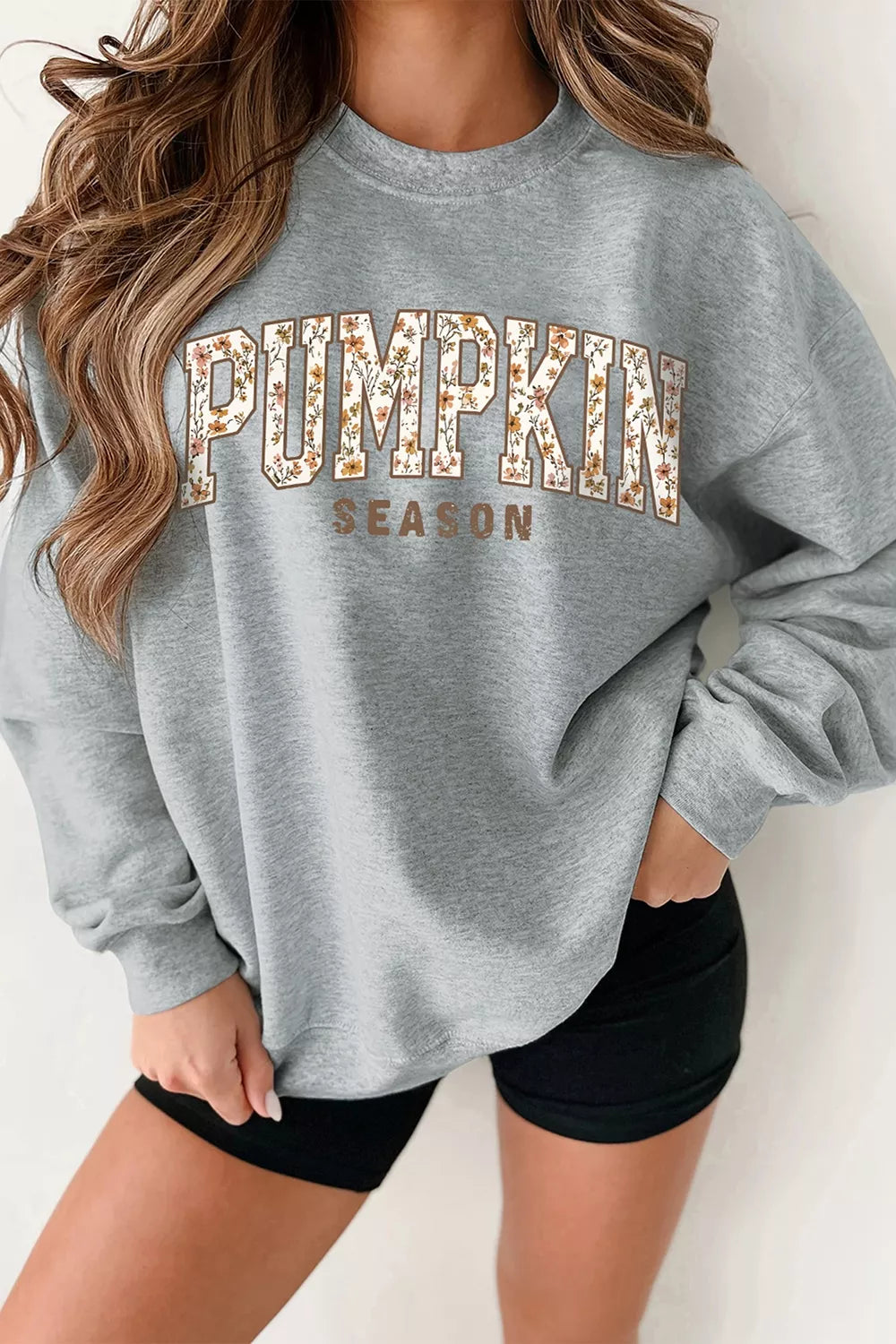 PUMPKIN SEASON Oversized Pullover Sweatshirt - Gray - View 2