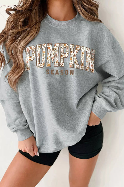 PUMPKIN SEASON Oversized Pullover Sweatshirt - Gray - View 2