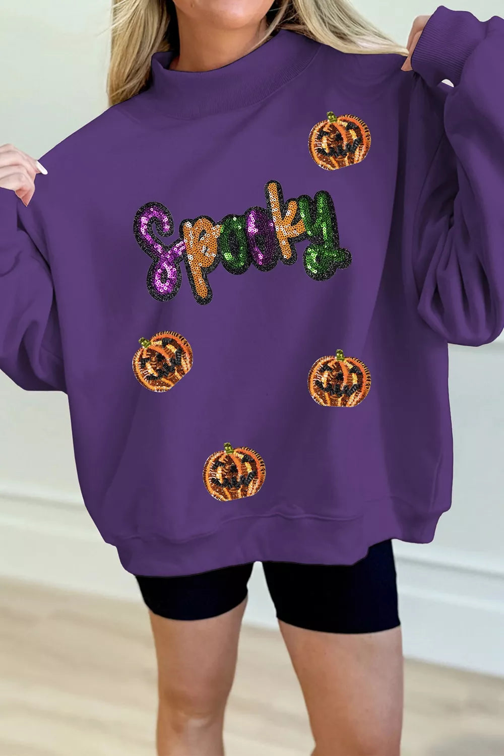 Sequin Pumpkin Spooky Halloween Sweatshirt - All Colors - View 1