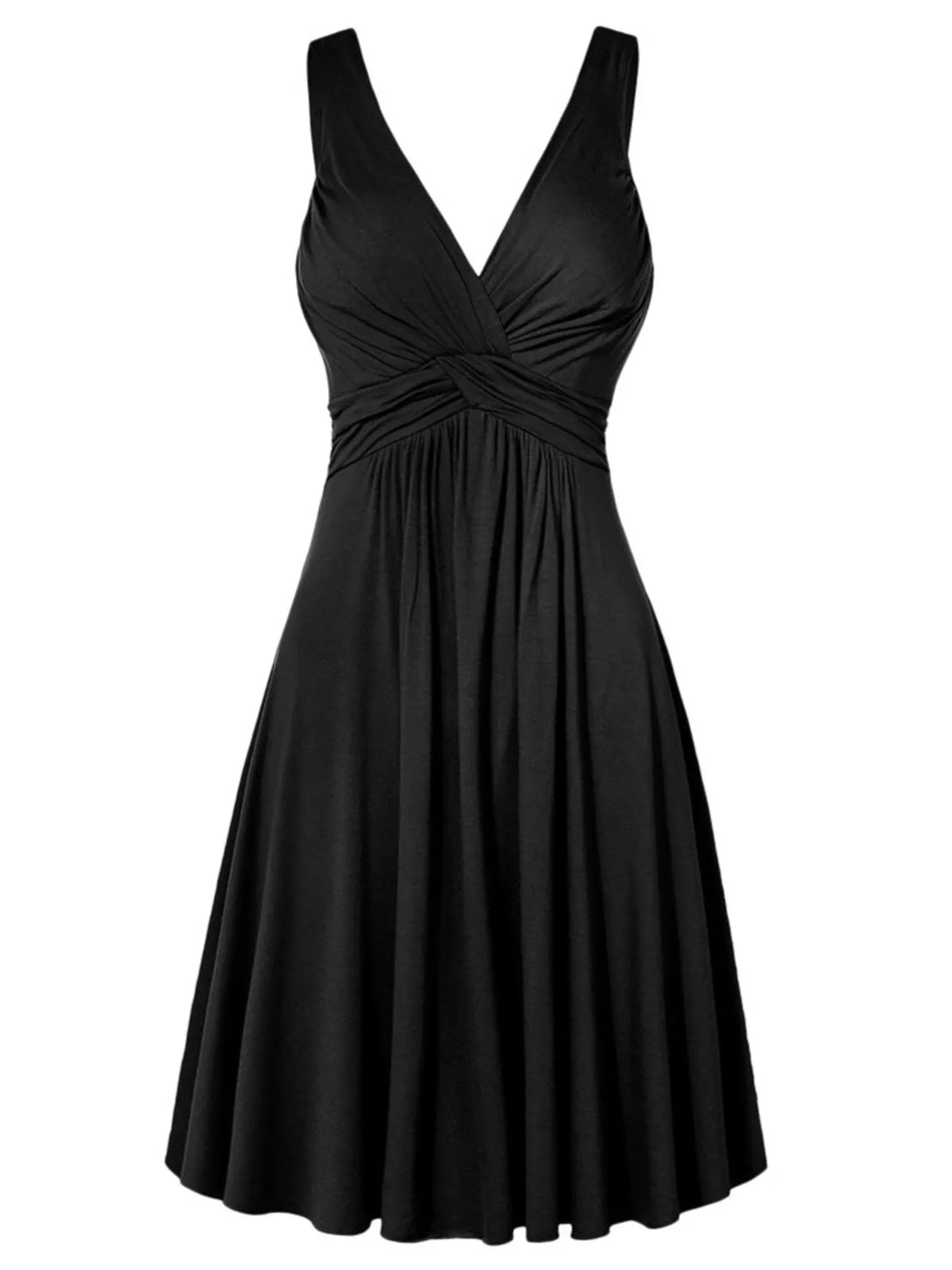 Full Size Twisted Sleeveless Ruched Waist A-Line Dress Plus Size - Black - View 1