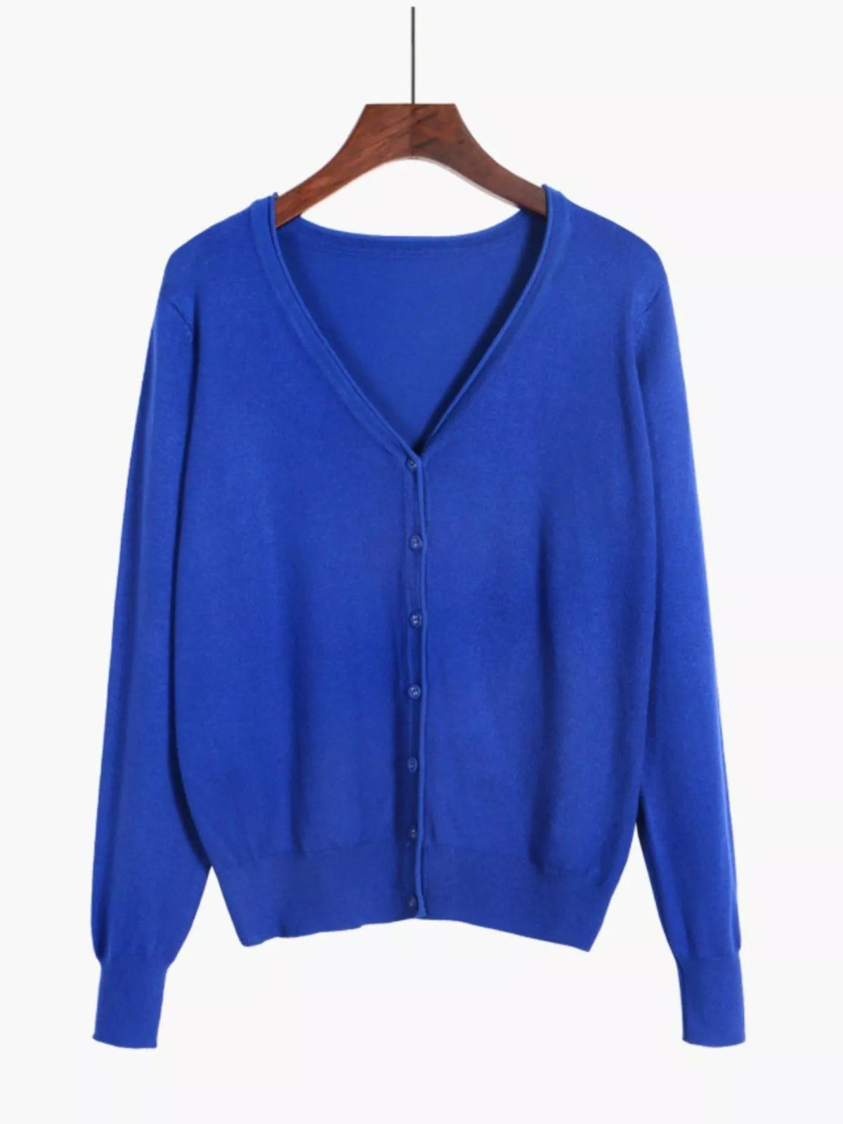 Classic V-Neck Button-Down Knit Cardigan - Royal Blue - View 99