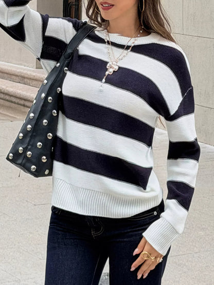 Striped Crew Neck Sweater - Blue - View 3