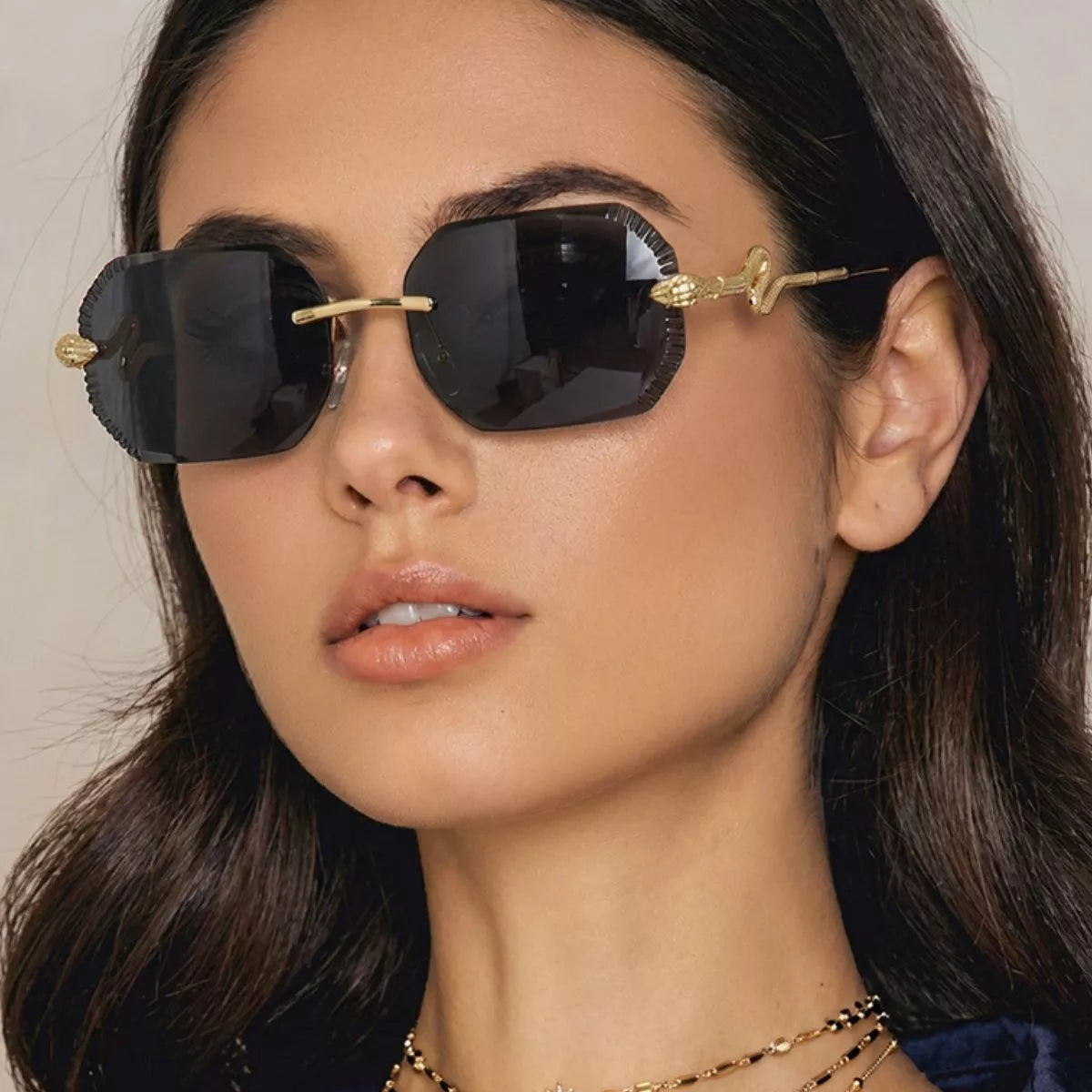 Rimless UV Protective Sunglasses - Black - View 1