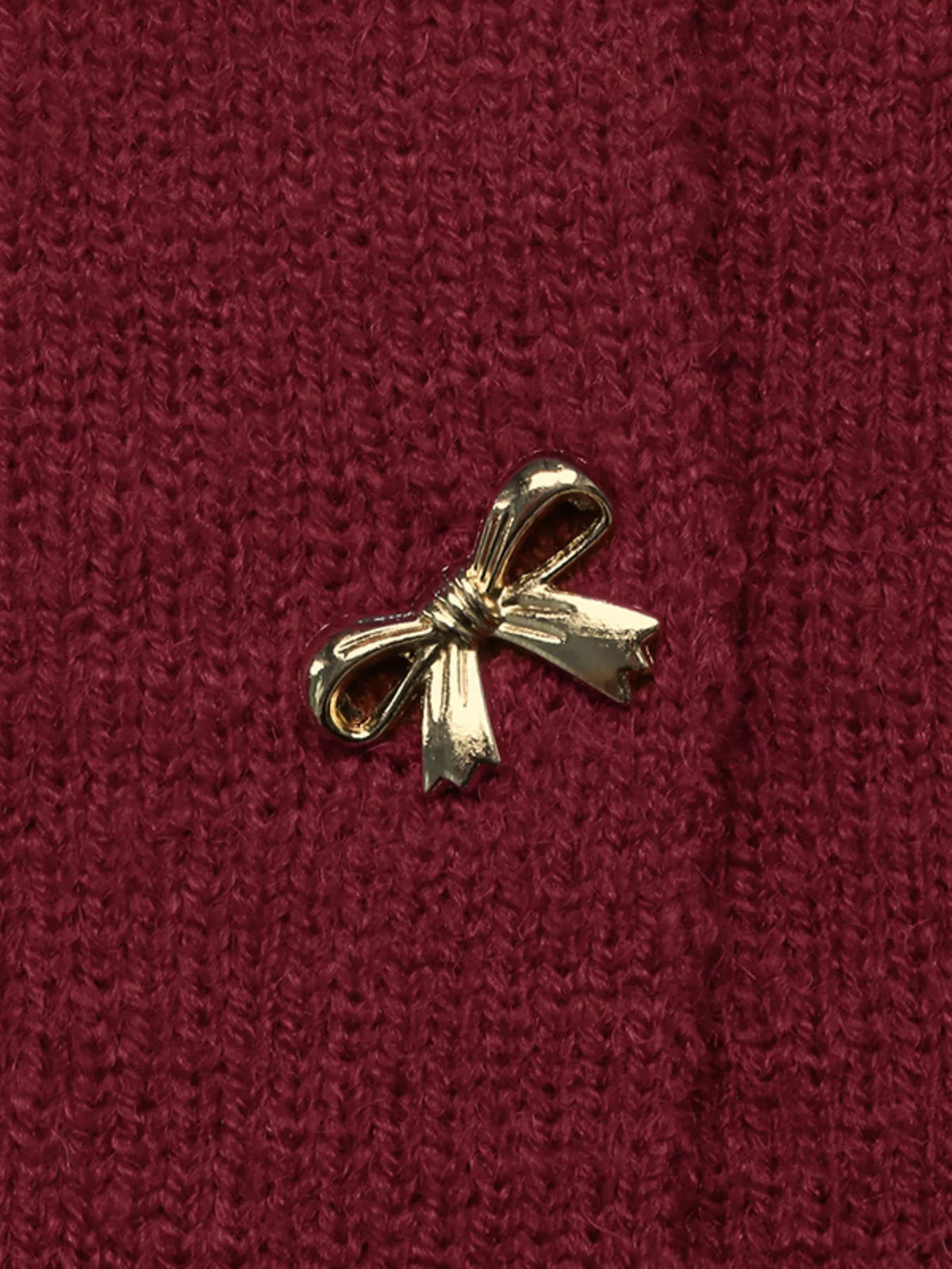 Bow Button Up Knit Cardigan - Burgundy - View 9