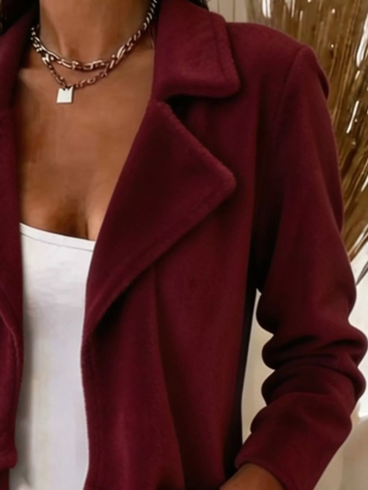 Full Size Fleece Waterfall Collar Outerwear Plus Size - Burgundy - View 10