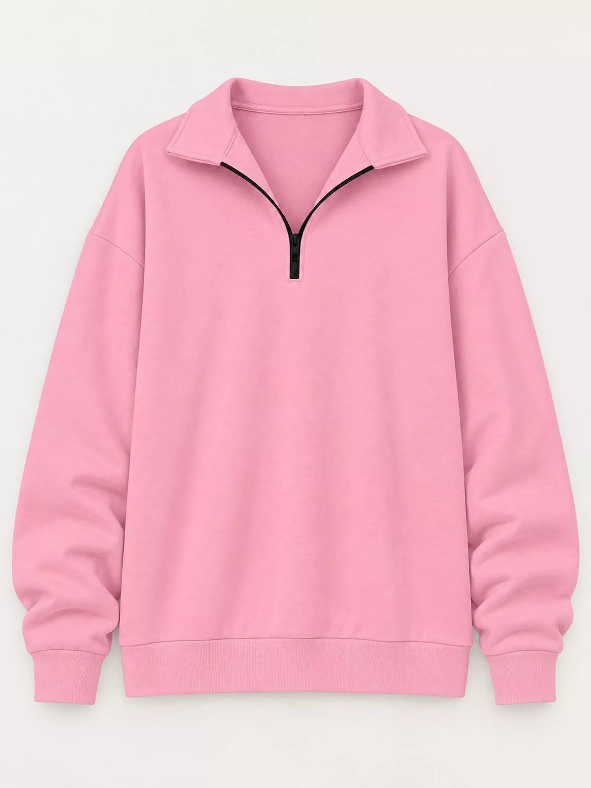 Full Size Quarter-Zip Dropped Shoulder Sweatshirt Plus Size - Pink - View 13