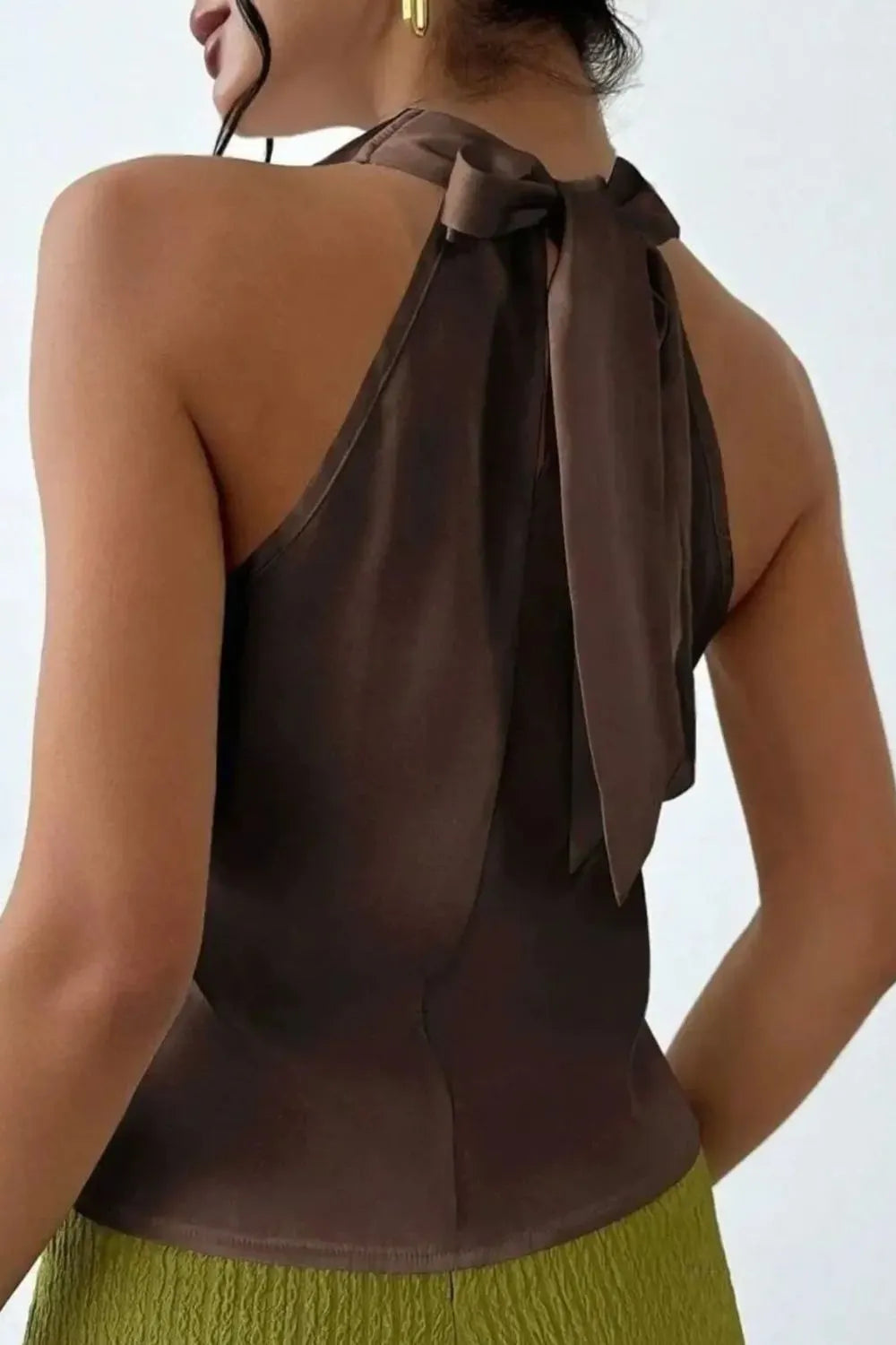 Satin Cowl Neck Sleeveless Blouse - Chocolate - View 10