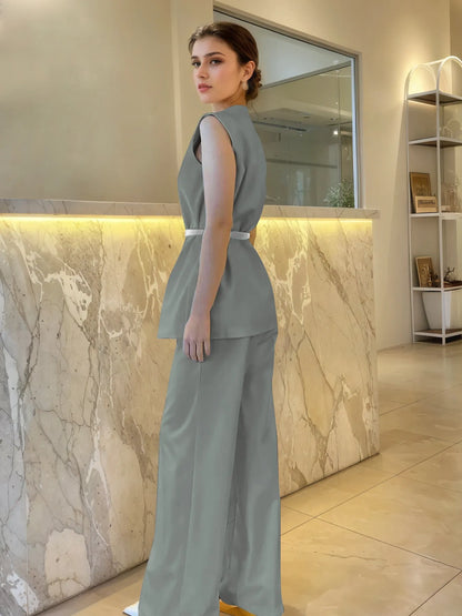 Sleeveless Top and Pants Set - Sage - View 2