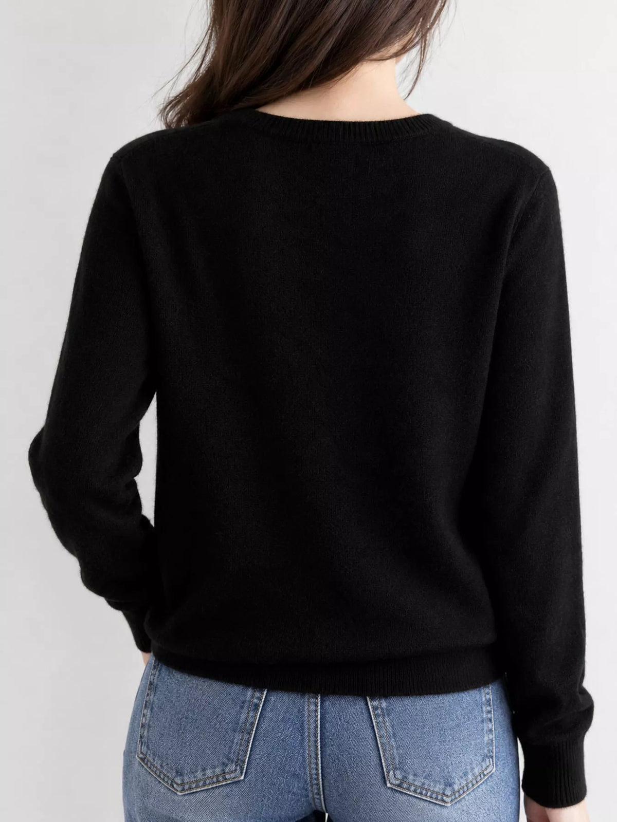 Crew-Neck Button-Down Cardigan - Black - View 18