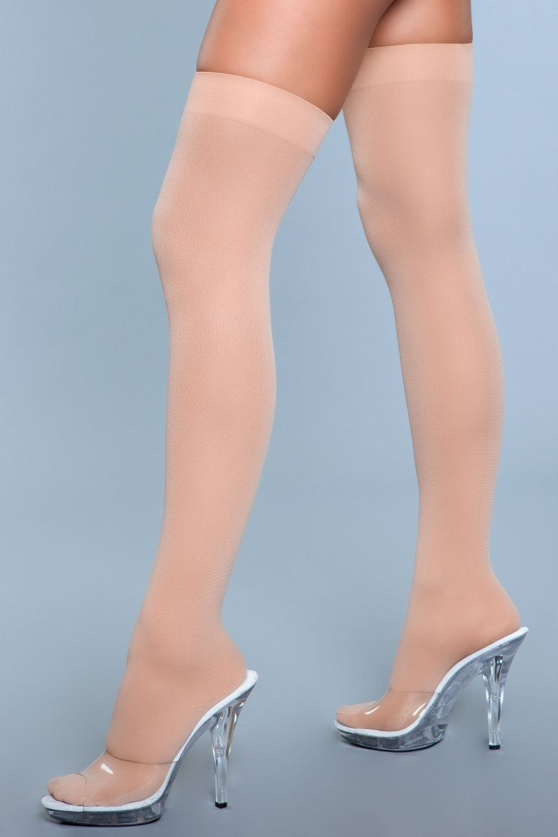 Opaque Nylon Thigh Highs, side view