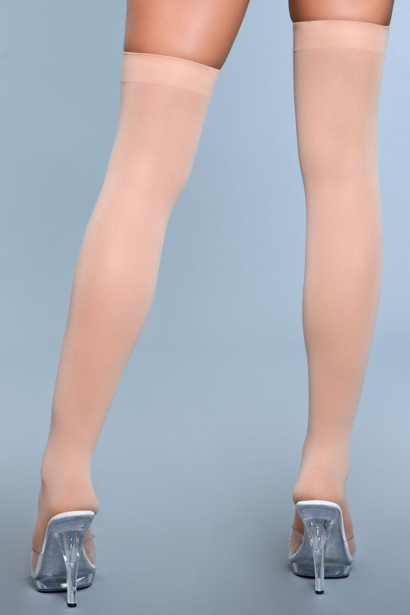 Opaque Nylon Thigh Highs, back view
