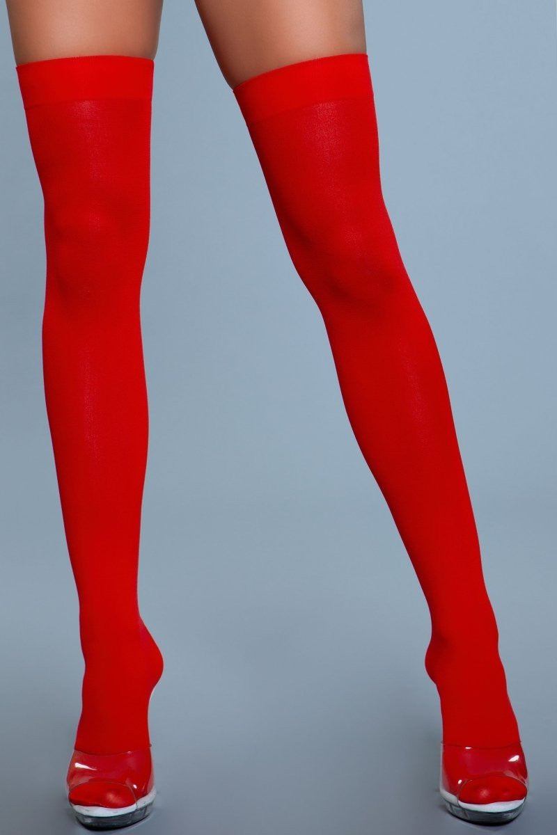 Opaque Nylon Thigh Highs, side view