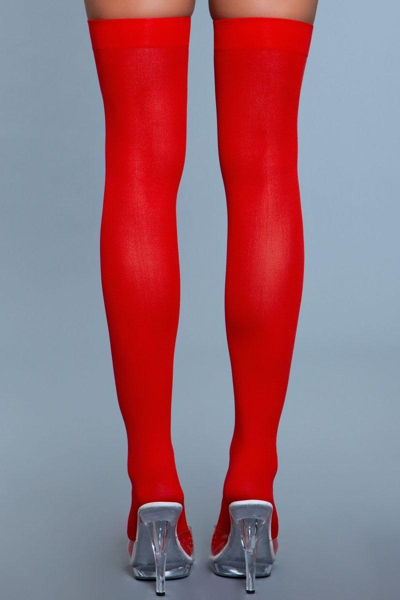 Opaque Nylon Thigh Highs, back view