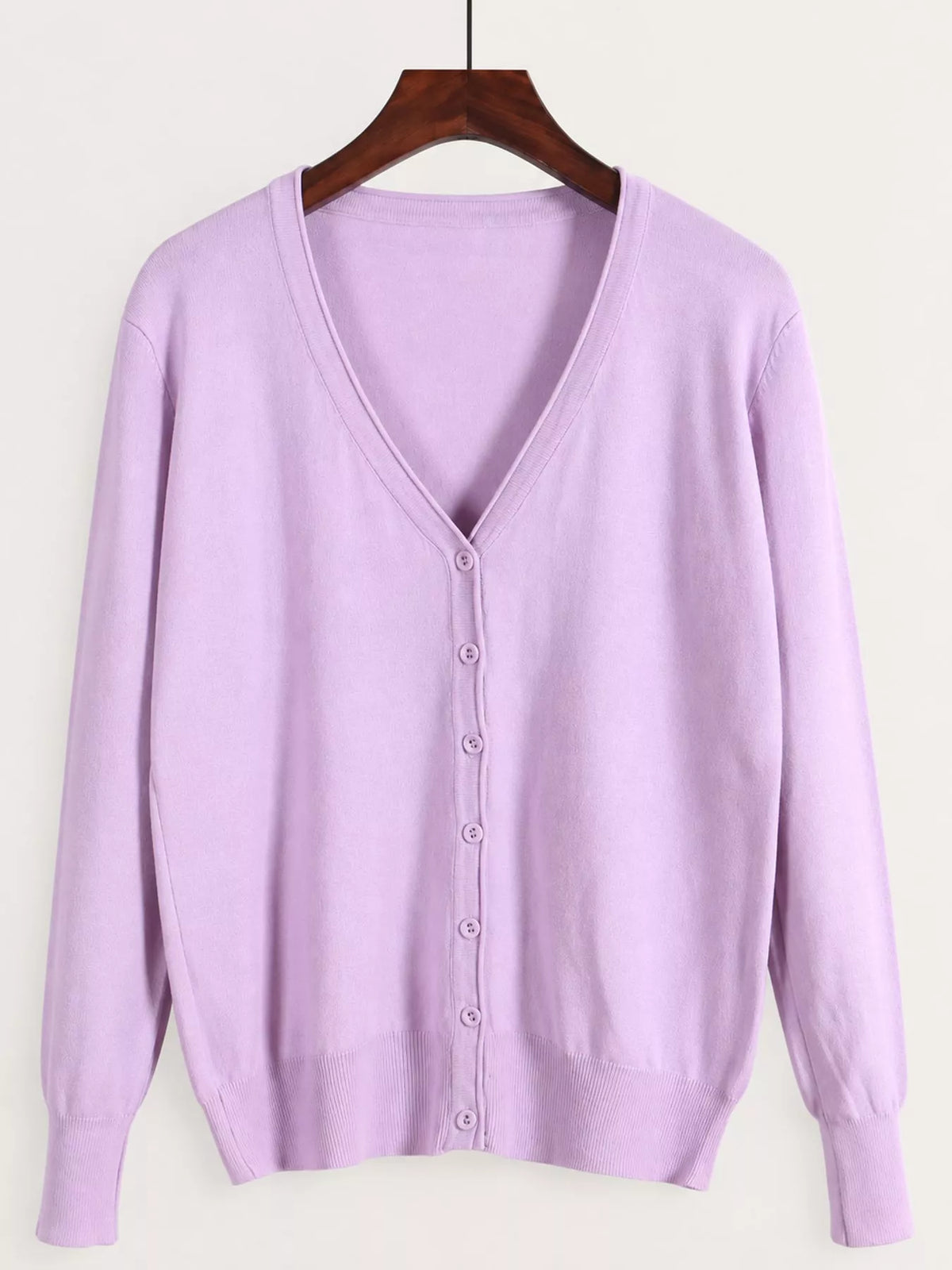 Classic V-Neck Button-Down Knit Cardigan - Violet - View 19