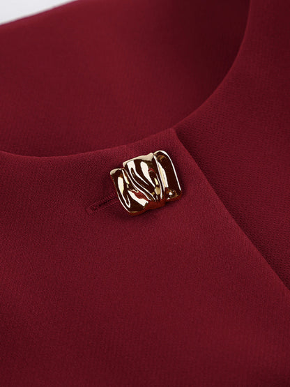 Button Up Peplum Blazer & Skirt Set - Burgundy - View 13