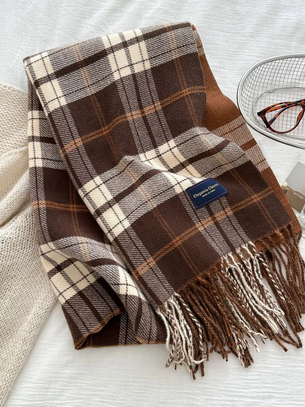 Classic Fringe Plaid Scarf - Coral - View 7