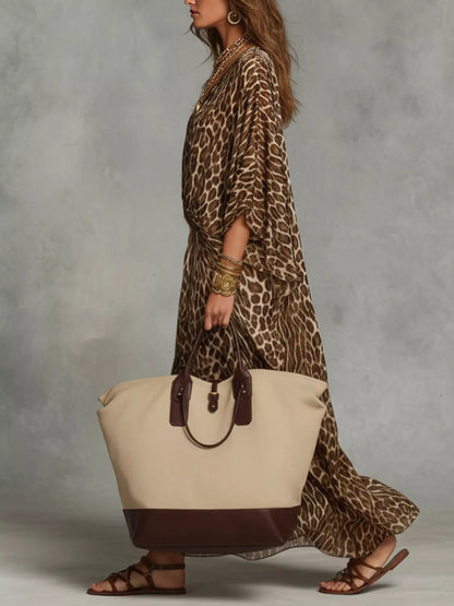 Leopard Print V-Neck Maxi Dress - Leopard - View 3
