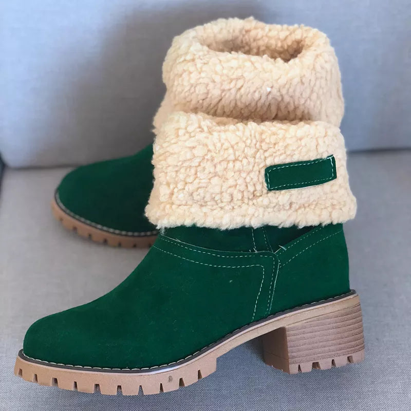 Round Toe Block Heels Boots - Dark Green - View 3