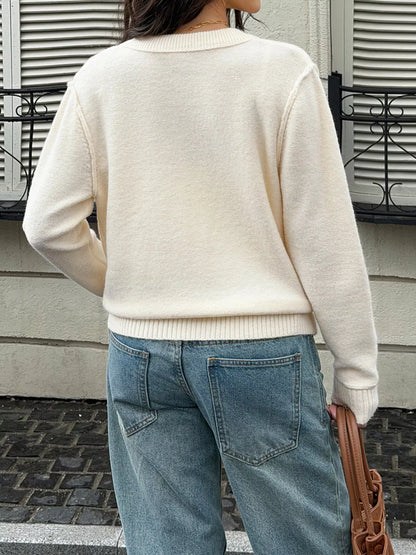 Button-Down Knit Cardigan - Beige - View 5